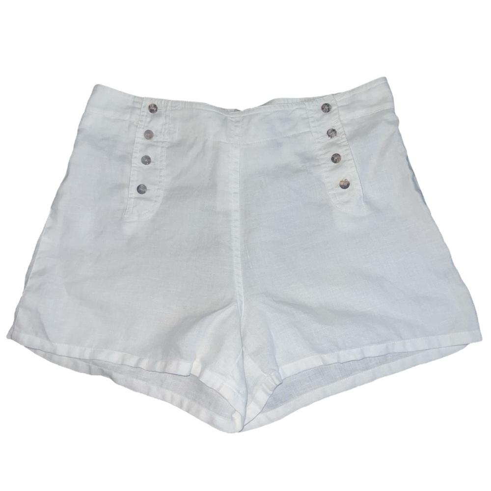 White High-Waist Linen Blend Women's Shorts